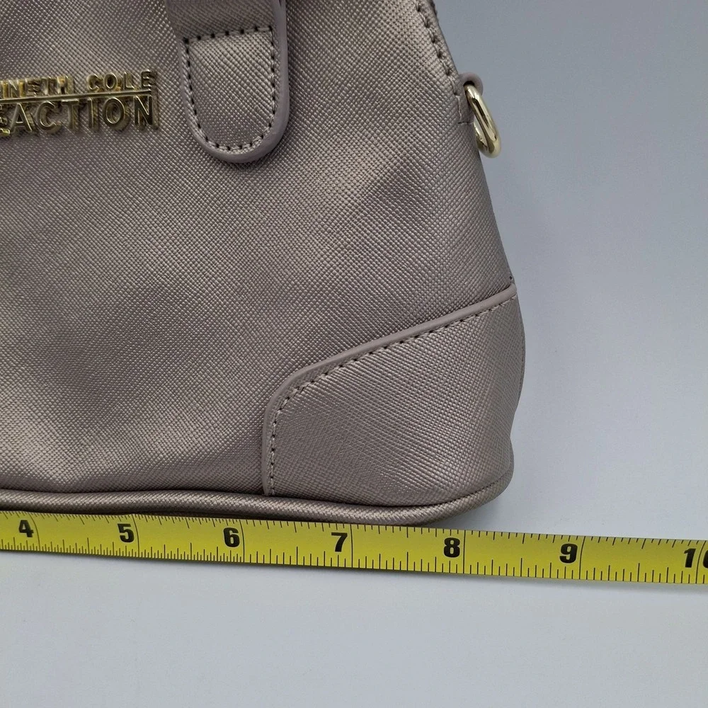 Kenneth Cole Reaction Mini Dome Satchel Metallic Champagne Gold Saffiano Handbag